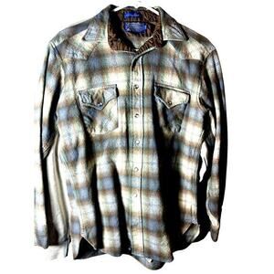 Vintage Pendleton High Grade‎ Snap Brown Plaid Ving in Woolsz Lg Great